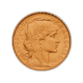 Złota moneta 20 franków Marianne z kogutem – francuski klasyk z lat 1899–1914, wykonany ze 100-procentowego złota, ceniony przez inwestorów i kolekcjonerów.